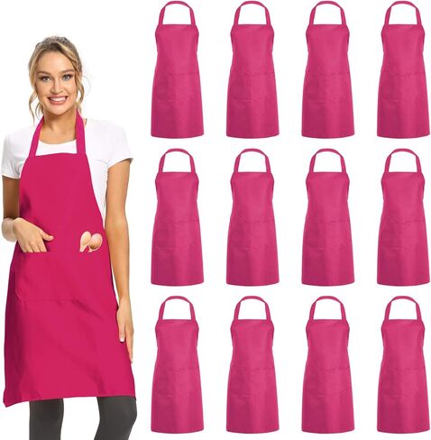 DUSKCOVE 12 Pack Plain Bib Aprons with 2 Pockets - Black Unisex Commercial Apron Bulk for Kitchen Cooking Restaurant BBQ Painting Crafting in Kuwait