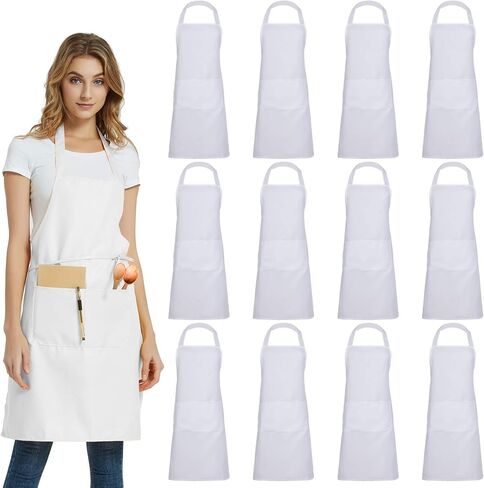 DUSKCOVE 12 Pack Plain Bib Aprons with 2 Pockets - Black Unisex Commercial Apron Bulk for Kitchen Cooking Restaurant BBQ Painting Crafting in Kuwait