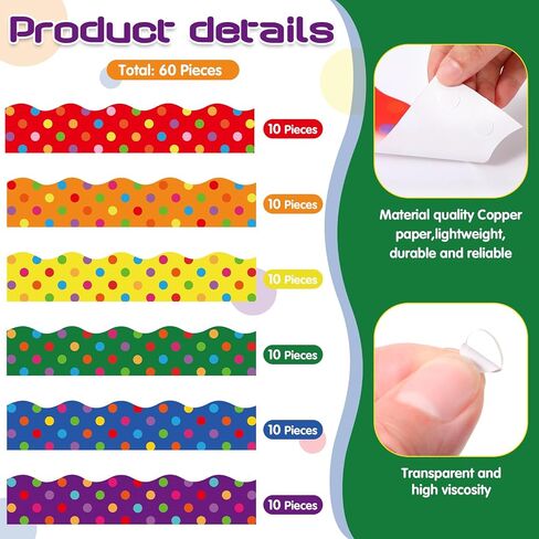 59 Feet Classroom Bulletin Board Borders, Colorful Die Cut Border Trim Scalloped Classroom Borders Decor for Home School Classroom Chalkboard Office Decorations in Saudi Arabia