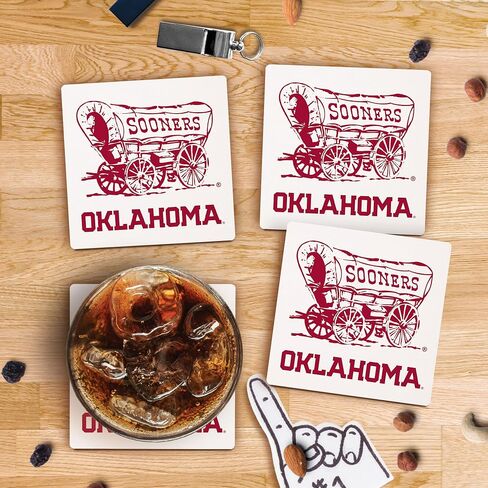 University of Oklahoma Logo On White 4 x 4 Absorbent Ceramic Coasters Pack of 4 in Saudi Arabia