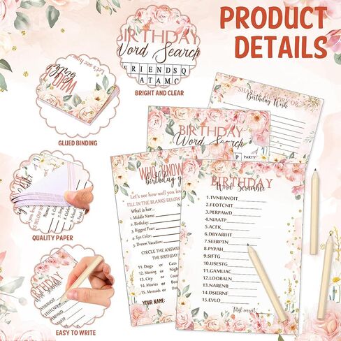 Fumete Birthday Party Games 100 Pcs Who Knows The Girl Game with 20 Pencils Girly Birthday Cards Set for Child Teen Adults Sweet Sleepover Party Supplies for Girls, 4 Activities(Balloon) in Kuwait