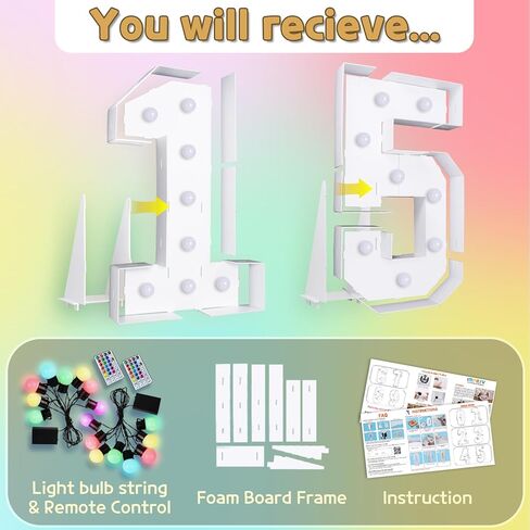 أرقام سرادق ملونة لتزيين عيد الميلاد الخامس عشر: 4FT كبيرة تضيء سعيدًا بعمر 15 عامًا خلفية ذكرى عيد ميلاد للبنين والبنات من الورق المقوى الأبيض علامة 18 لونًا رقم 15 إطار بالون فسيفساء in Kuwait