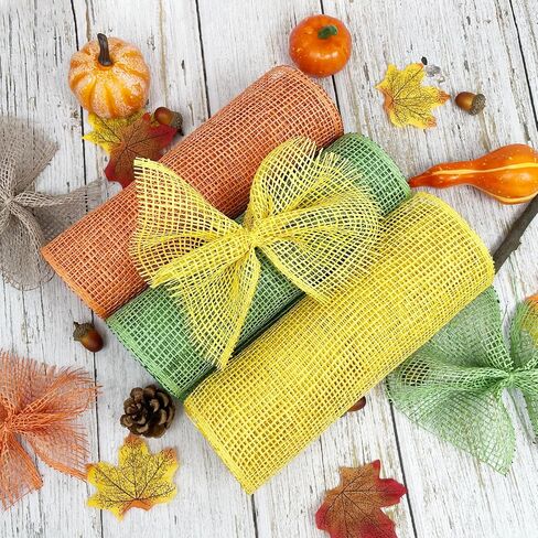 4 Roll Poly Easter Burlap Mesh Poly Burlap Deco Mesh Ribbon Mesh Roll Edge Ribbon 10 Inch x 15 feet Poly Decorations Ribbon for Spring Summer Easter Holiday Craft Wreaths Decorating in Kuwait