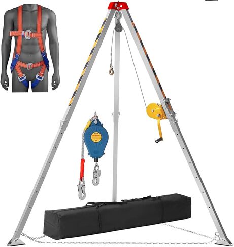 VEVOR Confined Space Tripod Kit, 2600 lbs Winch, Confined Space Tripod 8' Legs and 98' Cable, Confined Space Rescue Tripod 32.8' Fall Protection, Harness, Blower, Gas detector in Saudi Arabia