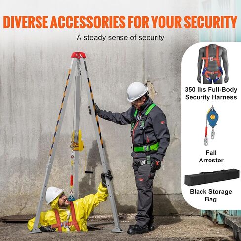 VEVOR Confined Space Tripod Kit, 2600 lbs Winch, Confined Space Tripod 8' Legs and 98' Cable, Confined Space Rescue Tripod 32.8' Fall Protection, Harness, Blower, Gas detector in Saudi Arabia