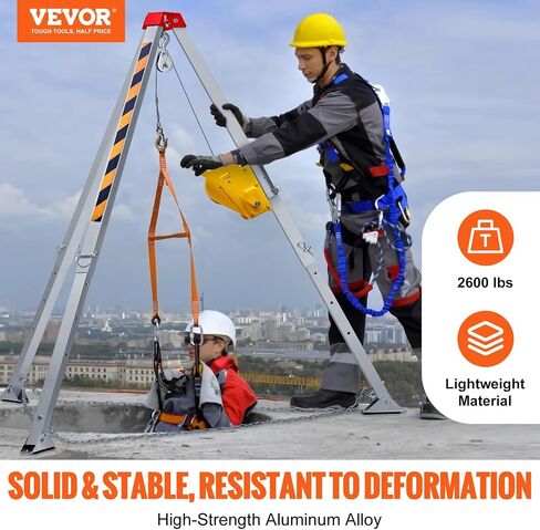 VEVOR Confined Space Tripod Kit, 2600 lbs Winch, Confined Space Tripod 8' Legs and 98' Cable, Confined Space Rescue Tripod 32.8' Fall Protection, Harness, Blower, Gas detector in Saudi Arabia