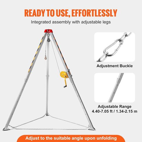 VEVOR Confined Space Tripod Kit, 2600 lbs Winch, Confined Space Tripod 8' Legs and 98' Cable, Confined Space Rescue Tripod 32.8' Fall Protection, Harness, Blower, Gas detector in Saudi Arabia