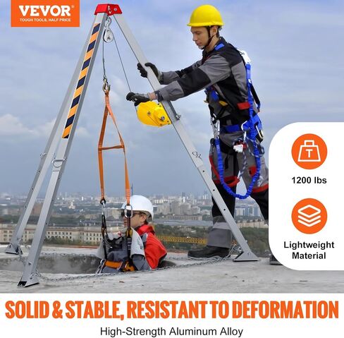 VEVOR Confined Space Tripod Kit, 2600 lbs Winch, Confined Space Tripod 8' Legs and 98' Cable, Confined Space Rescue Tripod 32.8' Fall Protection, Harness, Blower, Gas detector in Saudi Arabia