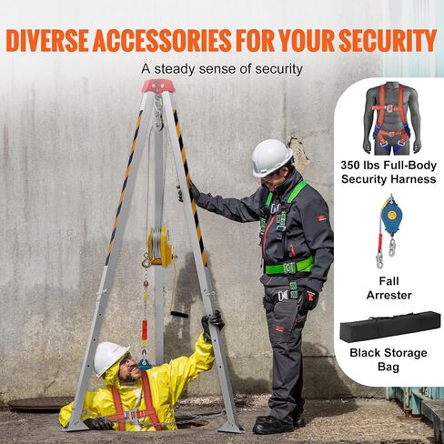 VEVOR Confined Space Tripod Kit, 2600 lbs Winch, Confined Space Tripod 8' Legs and 98' Cable, Confined Space Rescue Tripod 32.8' Fall Protection, Harness, Blower, Gas detector in Saudi Arabia