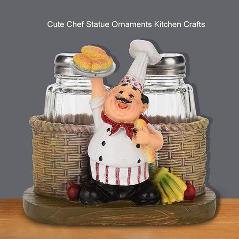 Chef Figurines Cute Chef Statue Salt Pepper Bottle Holder Ornaments Home Decor Kitchen Crafts(#B) in Saudi Arabia
