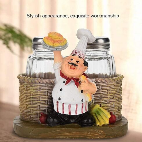 Chef Figurines Cute Chef Statue Salt Pepper Bottle Holder Ornaments Home Decor Kitchen Crafts(#B) in Saudi Arabia