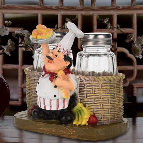 Chef Figurines Cute Chef Statue Salt Pepper Bottle Holder Ornaments Home Decor Kitchen Crafts(#B) in Saudi Arabia