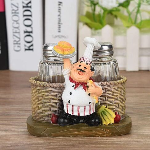 Chef Figurines Cute Chef Statue Salt Pepper Bottle Holder Ornaments Home Decor Kitchen Crafts(#B) in Saudi Arabia