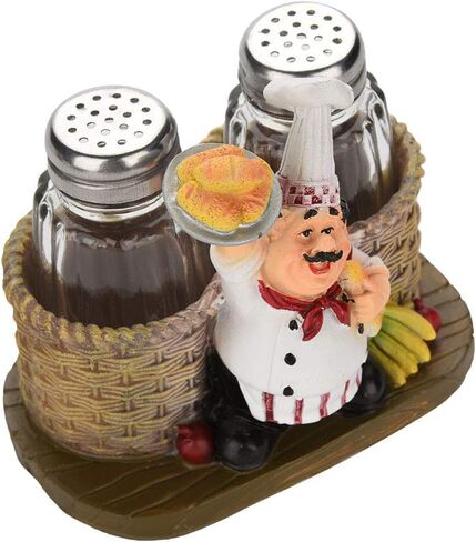Chef Figurines Cute Chef Statue Salt Pepper Bottle Holder Ornaments Home Decor Kitchen Crafts(#B) in Saudi Arabia