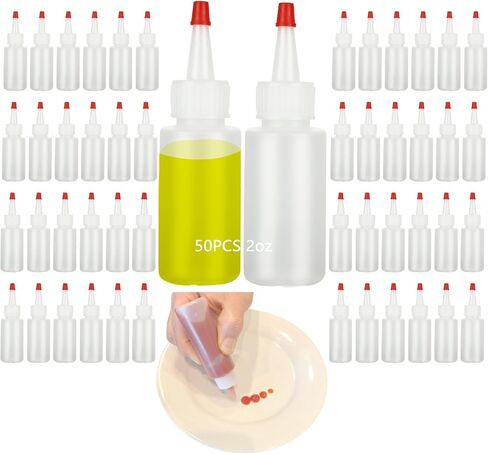Acrux7 50 Pack 2oz Plastic Condiment Squeeze Bottles Mini Sauce Squeeze Bottle with Red Tip Caps, Small Refillable Applicator Bottles for Sauces, Ketchup, Oils, Inks, Painting, Crafts in Saudi Arabia