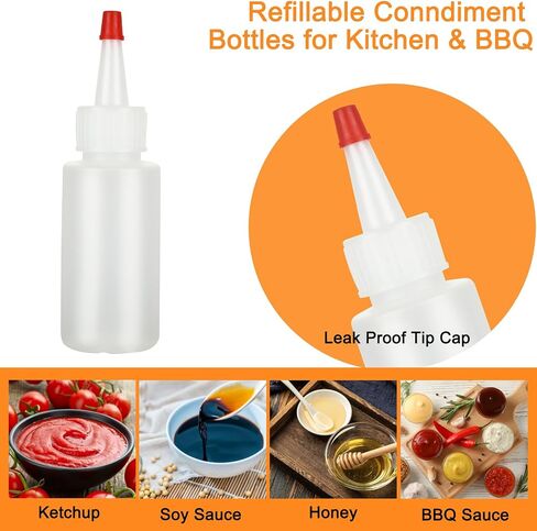 Acrux7 50 Pack 2oz Plastic Condiment Squeeze Bottles Mini Sauce Squeeze Bottle with Red Tip Caps, Small Refillable Applicator Bottles for Sauces, Ketchup, Oils, Inks, Painting, Crafts in Saudi Arabia