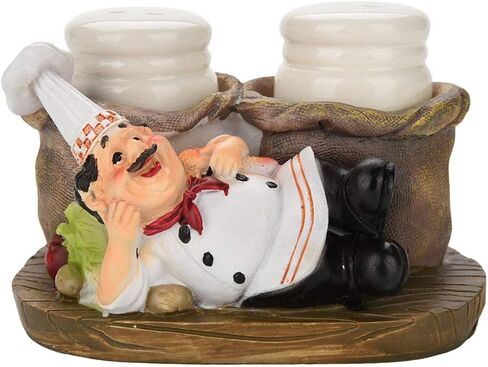 Chef Figurines Cute Chef Statue Salt Pepper Bottle Holder Ornaments Home Decor Kitchen Crafts(#B) in Saudi Arabia