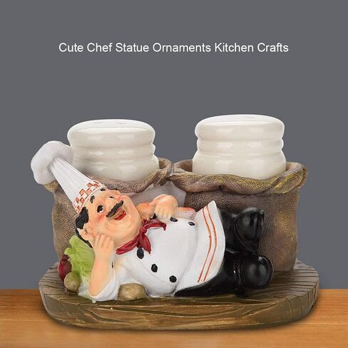 Chef Figurines Cute Chef Statue Salt Pepper Bottle Holder Ornaments Home Decor Kitchen Crafts(#B) in Saudi Arabia