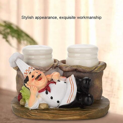 Chef Figurines Cute Chef Statue Salt Pepper Bottle Holder Ornaments Home Decor Kitchen Crafts(#B) in Saudi Arabia