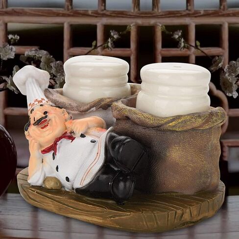 Chef Figurines Cute Chef Statue Salt Pepper Bottle Holder Ornaments Home Decor Kitchen Crafts(#B) in Saudi Arabia