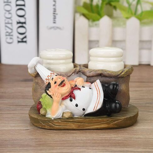 Chef Figurines Cute Chef Statue Salt Pepper Bottle Holder Ornaments Home Decor Kitchen Crafts(#B) in Saudi Arabia
