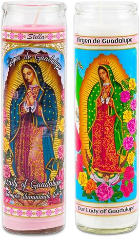 مجموعة من 4 شموع تعبدية من Our Lady of Guadalupe - حزمة مع 4 شموع صلاة زجاجية من Lady of Guadalupe للوقفات الاحتجاجية والصلاة والبركة والاحتفالات الدينية، بالإضافة إلى إشارة مرجعية | الشموع الدينية غير المعطرة in Kuwait