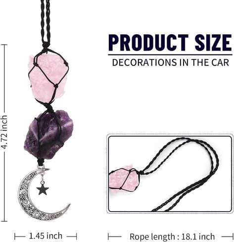 Handmade Hanging Ornaments Car Rear View Mirrors Decorative Hanging Ornaments Room Decoration CHIVOLONA Pure Natural Energy Crystal Ornament with Moon Star Decoration for Health(Rose Quartz+Amethyst) in Saudi Arabia