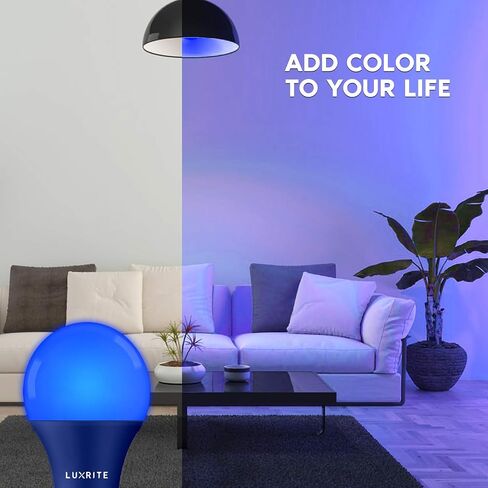 LUXRITE A19 LED Blue Light Bulb, 60W Equivalent, Non-Dimmable, UL Listed, E26 Standard Base, Indoor Outdoor, Porch, Christmas, Decoration, Party, Holiday, Event, Home Lighting (2 Pack) in Saudi Arabia