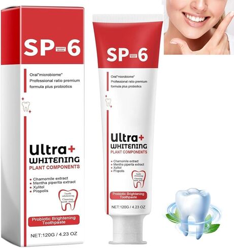 معجون أسنان للتبييض الفائق Sp-6، معجون أسنان للتبييض بالبروبيوتيك Sp-6، معجون أسنان Sp 6، معجون أسنان للعناية بالتنظيف العميق، نفس منعش 120 جم (قطعة واحدة) in Kuwait