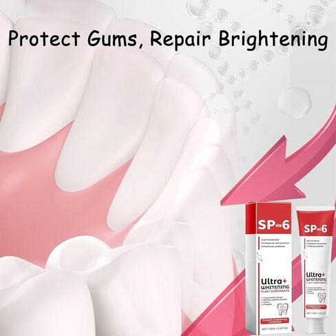 معجون أسنان للتبييض الفائق Sp-6، معجون أسنان للتبييض بالبروبيوتيك Sp-6، معجون أسنان Sp 6، معجون أسنان للعناية بالتنظيف العميق، نفس منعش 120 جم (قطعة واحدة) in Kuwait