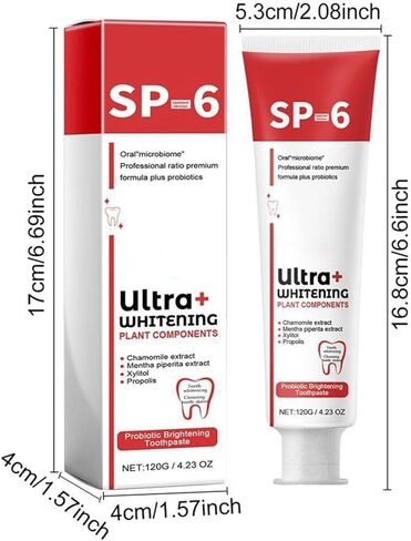 معجون أسنان للتبييض الفائق Sp-6، معجون أسنان للتبييض بالبروبيوتيك Sp-6، معجون أسنان Sp 6، معجون أسنان للعناية بالتنظيف العميق، نفس منعش 120 جم (قطعة واحدة) in Kuwait