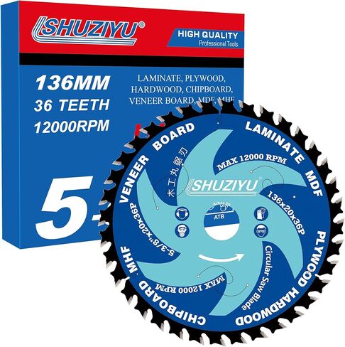 LSHUZIYU 5-3/8 بوصة (136 مم) -36T، شفرة منشار دائري للعمل الخشبي، أربور 20 مم مع غسالة 5/8 بوصة، متوافقة مع المنشار اللاسلكي، للصفائح وألواح القشرة والخشب الرقائقي والخشب الصلب وMDF وHDF in Kuwait