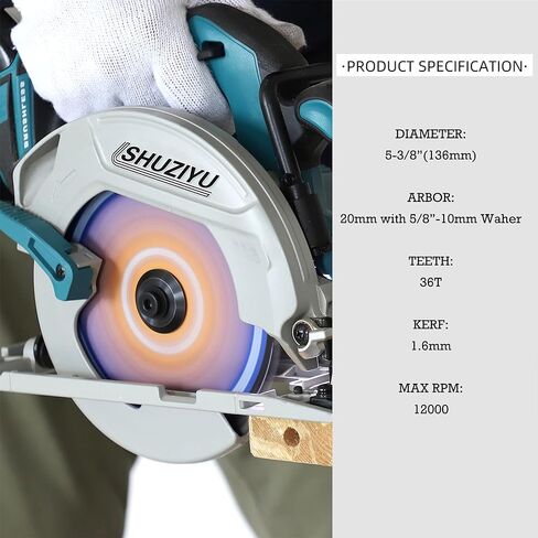LSHUZIYU 5-3/8 بوصة (136 مم) -36T، شفرة منشار دائري للعمل الخشبي، أربور 20 مم مع غسالة 5/8 بوصة، متوافقة مع المنشار اللاسلكي، للصفائح وألواح القشرة والخشب الرقائقي والخشب الصلب وMDF وHDF in Kuwait