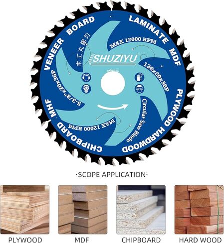 LSHUZIYU 5-3/8 بوصة (136 مم) -36T، شفرة منشار دائري للعمل الخشبي، أربور 20 مم مع غسالة 5/8 بوصة، متوافقة مع المنشار اللاسلكي، للصفائح وألواح القشرة والخشب الرقائقي والخشب الصلب وMDF وHDF in Kuwait