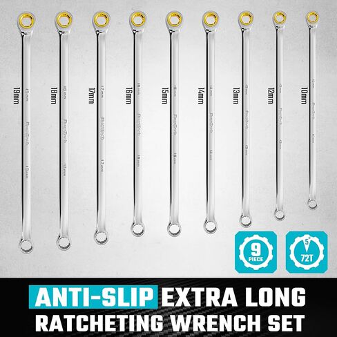 DURATECH Extra Long Anti-Slip Ratcheting Wrench Set, Double Box End Wrench Set, 9-Piece, Metric, 10, 12, 13, 14, 15, 16, 17, 18, 19mm, CR-V Steel, with Rolling Pouch in Saudi Arabia