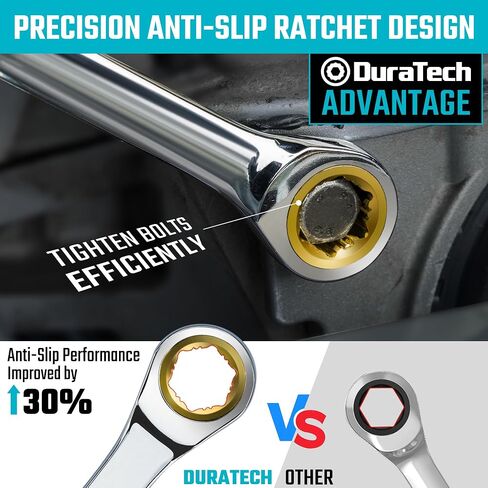 DURATECH Extra Long Anti-Slip Ratcheting Wrench Set, Double Box End Wrench Set, 9-Piece, Metric, 10, 12, 13, 14, 15, 16, 17, 18, 19mm, CR-V Steel, with Rolling Pouch in Saudi Arabia