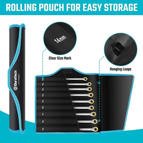 DURATECH Extra Long Anti-Slip Ratcheting Wrench Set, Double Box End Wrench Set, 9-Piece, Metric, 10, 12, 13, 14, 15, 16, 17, 18, 19mm, CR-V Steel, with Rolling Pouch in Saudi Arabia