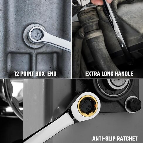 DURATECH Extra Long Anti-Slip Ratcheting Wrench Set, Double Box End Wrench Set, 9-Piece, Metric, 10, 12, 13, 14, 15, 16, 17, 18, 19mm, CR-V Steel, with Rolling Pouch in Saudi Arabia