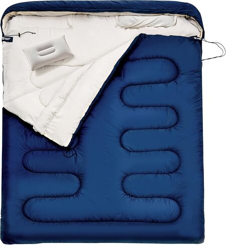 yotruth كيس نوم مزدوج مع وسادة للبالغين 3 مواسم حجم الملكة شخصين كيس النوم الطقس البارد التخييم كيس النوم أساسيات التخييم معدات التخييم اكسسوارات التخييم in Kuwait