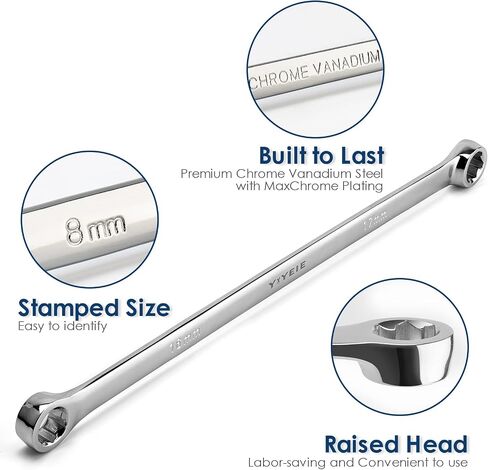 5-Piece Extra Long Box End Wrench Set, Metric 8mm-19mm, 6 Point Extended Bolt Extractor Wrench, CR-V Labor-Saving Aviation Spanner with EVA Foam in Saudi Arabia