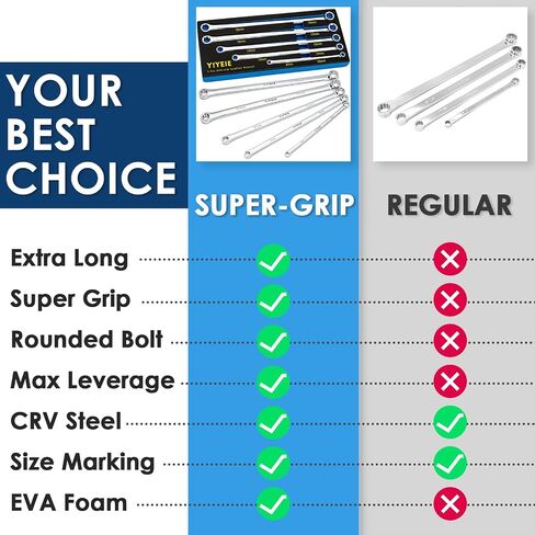 5-Piece Extra Long Box End Wrench Set, Metric 8mm-19mm, 6 Point Extended Bolt Extractor Wrench, CR-V Labor-Saving Aviation Spanner with EVA Foam in Saudi Arabia