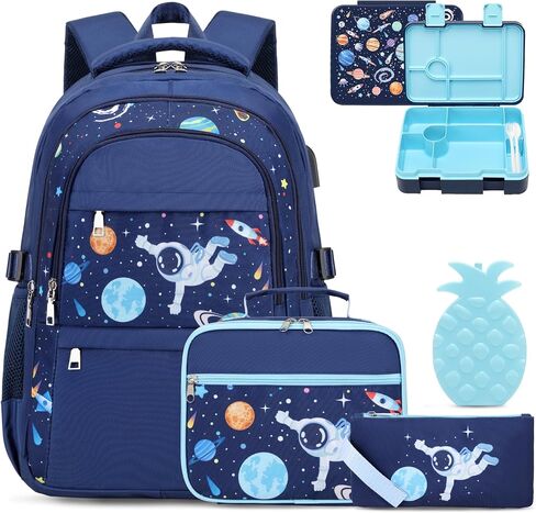 Boys Backpack - Car Bento Box with Insulated Lunch Bag Pencil Case Utensils Set for Kids, 6 Leakproof Compartments Removable Tray Lunches or Snack Container in Saudi Arabia