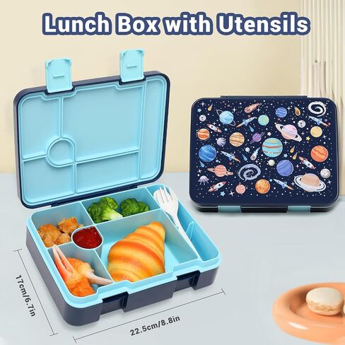 Boys Backpack - Car Bento Box with Insulated Lunch Bag Pencil Case Utensils Set for Kids, 6 Leakproof Compartments Removable Tray Lunches or Snack Container in Saudi Arabia