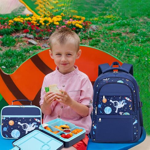 Boys Backpack - Car Bento Box with Insulated Lunch Bag Pencil Case Utensils Set for Kids, 6 Leakproof Compartments Removable Tray Lunches or Snack Container in Saudi Arabia