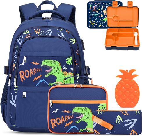 Boys Backpack - Car Bento Box with Insulated Lunch Bag Pencil Case Utensils Set for Kids, 6 Leakproof Compartments Removable Tray Lunches or Snack Container in Saudi Arabia