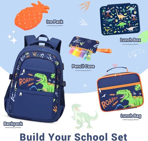 Boys Backpack - Car Bento Box with Insulated Lunch Bag Pencil Case Utensils Set for Kids, 6 Leakproof Compartments Removable Tray Lunches or Snack Container in Saudi Arabia