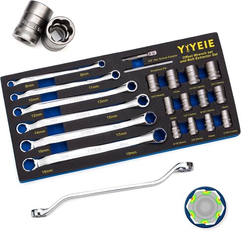 5-Piece Extra Long Box End Wrench Set, Metric 8mm-19mm, 6 Point Extended Bolt Extractor Wrench, CR-V Labor-Saving Aviation Spanner with EVA Foam in Saudi Arabia