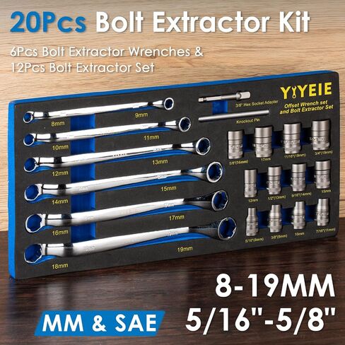 5-Piece Extra Long Box End Wrench Set, Metric 8mm-19mm, 6 Point Extended Bolt Extractor Wrench, CR-V Labor-Saving Aviation Spanner with EVA Foam in Saudi Arabia