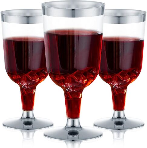N9R 30 Pack Plastic Wine Glasses with Gold Rim, 6 Oz Plastic Wine glasses with Stem, Disposable Wine Cups Reusable Suitable for Party Weeding Birthday in Saudi Arabia