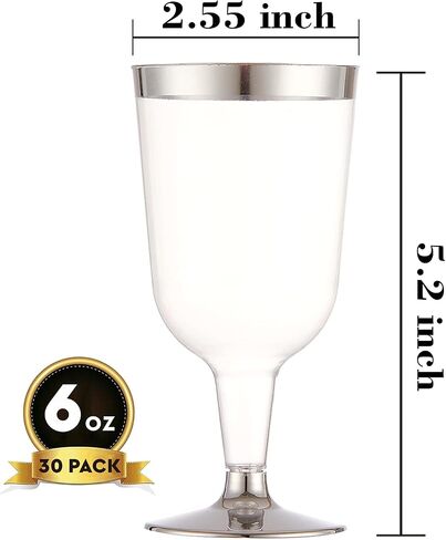 N9R 30 Pack Plastic Wine Glasses with Gold Rim, 6 Oz Plastic Wine glasses with Stem, Disposable Wine Cups Reusable Suitable for Party Weeding Birthday in Saudi Arabia